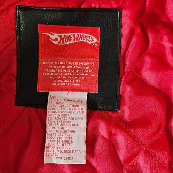 Y2K Mattel Hotwheels Childs Jacket Size 7 Synthetic Leather Black Lined - Picture 8 of 8